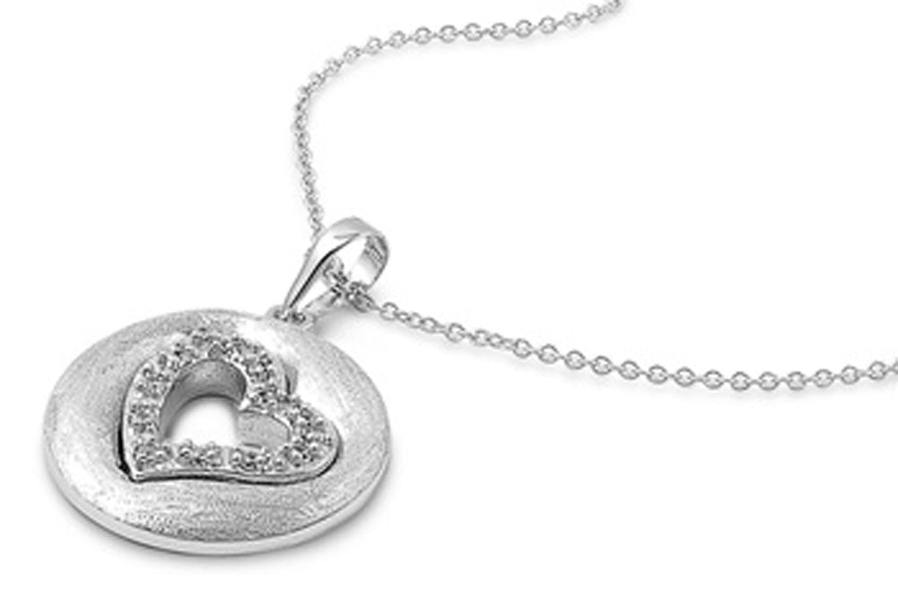 Heart Pendant Necklace Clear Simulated CZ .925 Sterling Silver