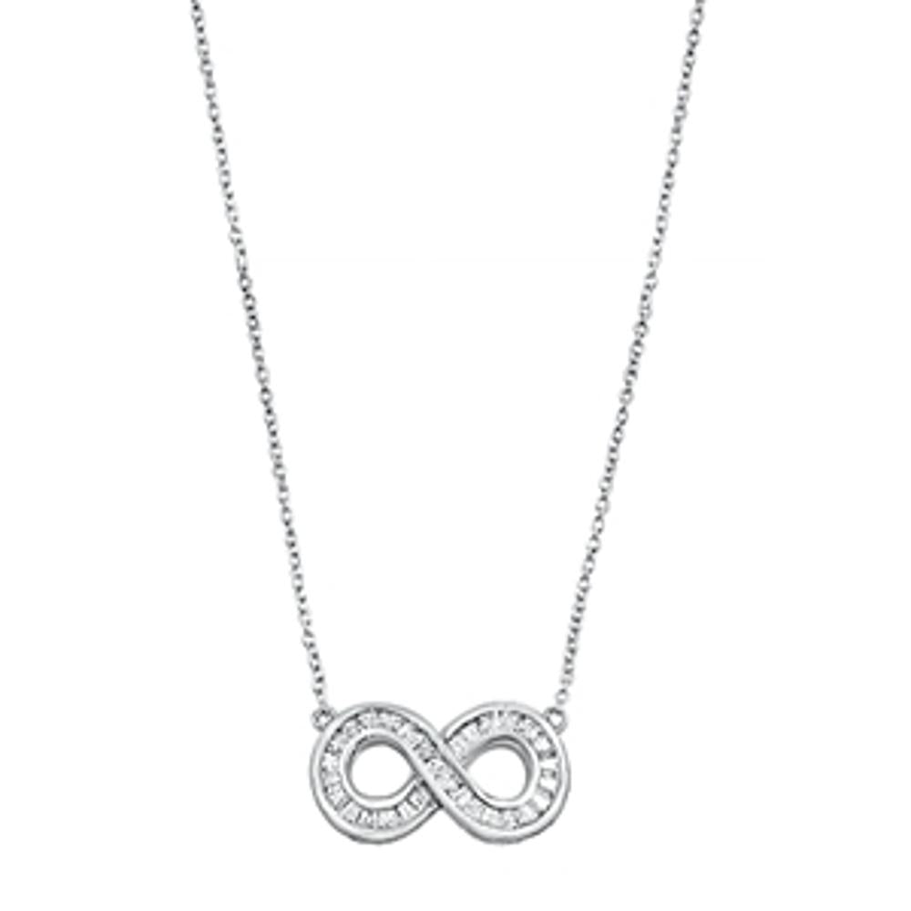 Infinity Pendant Rolo Chain Necklace Clear Simulated CZ .925 Sterling Silver, 16"