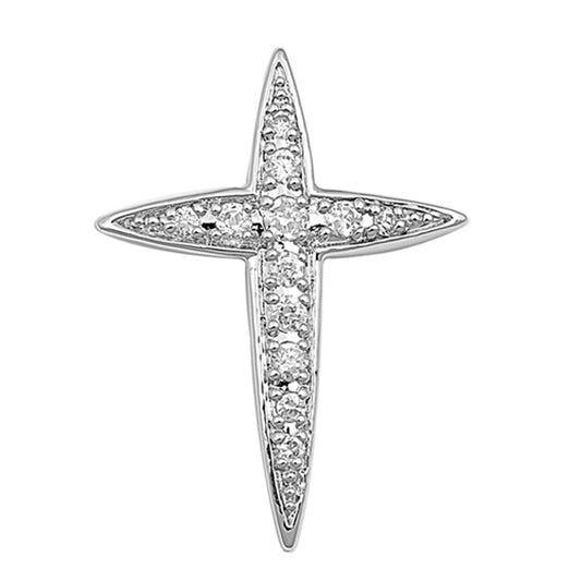 Fancy Pointed Cross Pendant Clear Simulated CZ .925 Sterling Silver Star Charm