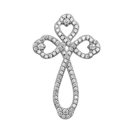 Sterling Silver Endless Infinity Cross Pendant Heart Knot Charm Clear CZ 925