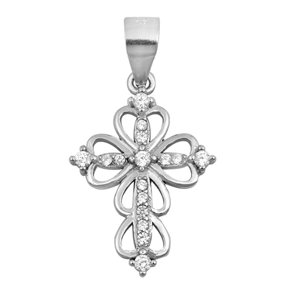 Sterling Silver Ornate Loop Cross Pendant Promise Heart Charm Clear CZ 925 New