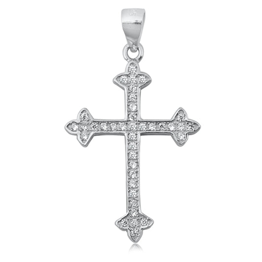 Sterling Silver Studded Cross Pendant Medieval Renaissance Charm Clear CZ 925