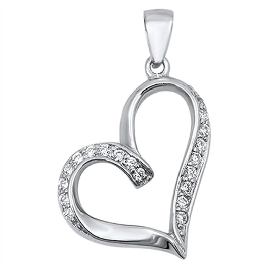 Studded Promise Heart Pendant Clear Simulated CZ .925 Sterling Silver Charm