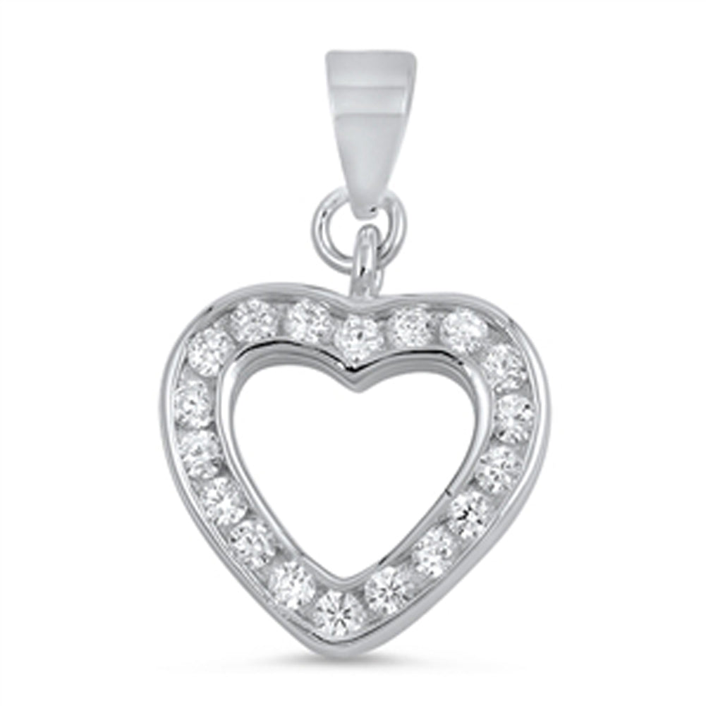 Pendant Elegant Studded Heart Clear Simulated CZ .925 Sterling Silver Love Charm