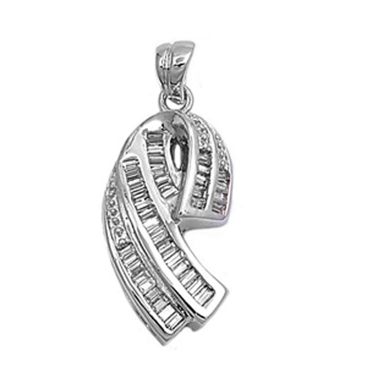 Elegant Curve Twist Pendant Clear Simulated CZ .925 Sterling Silver Loop Charm