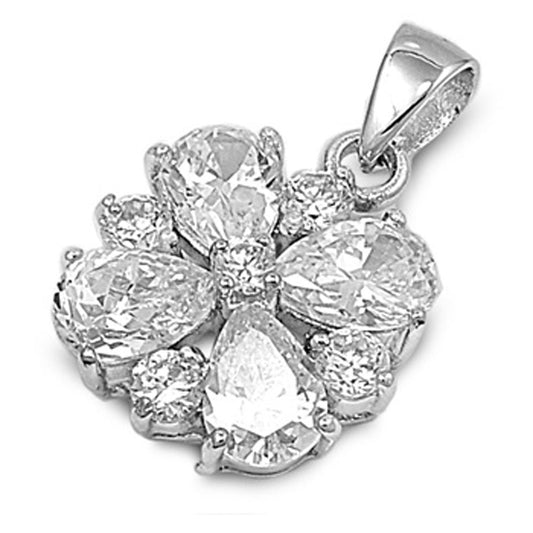 Elegant Plumeria Flower Pendant Clear Simulated CZ .925 Sterling Silver Charm