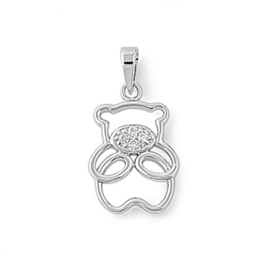 Sterling Silver Clear CZ Bear Hug Pendant Endless Line Animal Cute Outline Charm