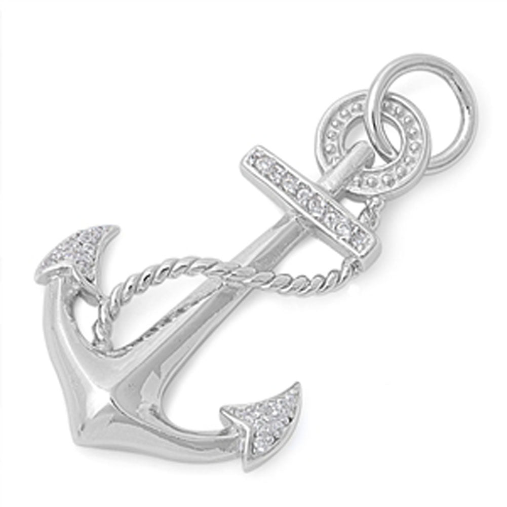 Classic Anchor Pendant Clear Simulated CZ .925 Sterling Silver Cluster Charm