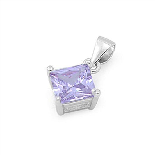 Solitaire Plain Square Pendant Simulated Lavender .925 Sterling Silver Charm