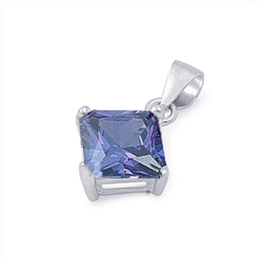 Solitaire Elegant Square Pendant Simulated Tanzanite .925 Sterling Silver Charm