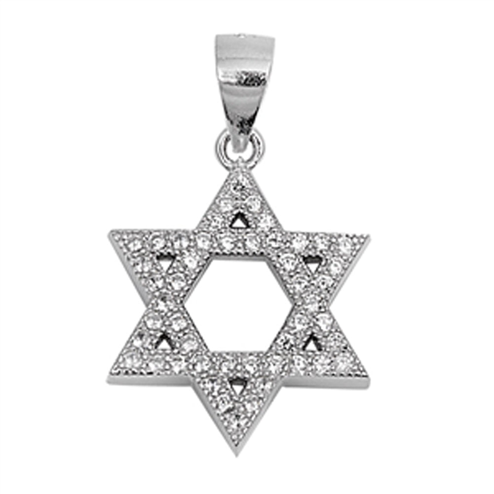 Jewish Star of David Pendant Clear Simulated CZ .925 Sterling Silver Charm