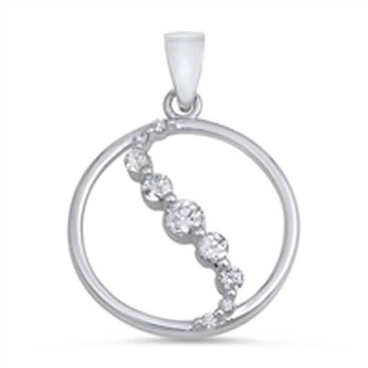 Open Circle Wave Hoop Pendant Clear Simulated CZ .925 Sterling Silver Charm