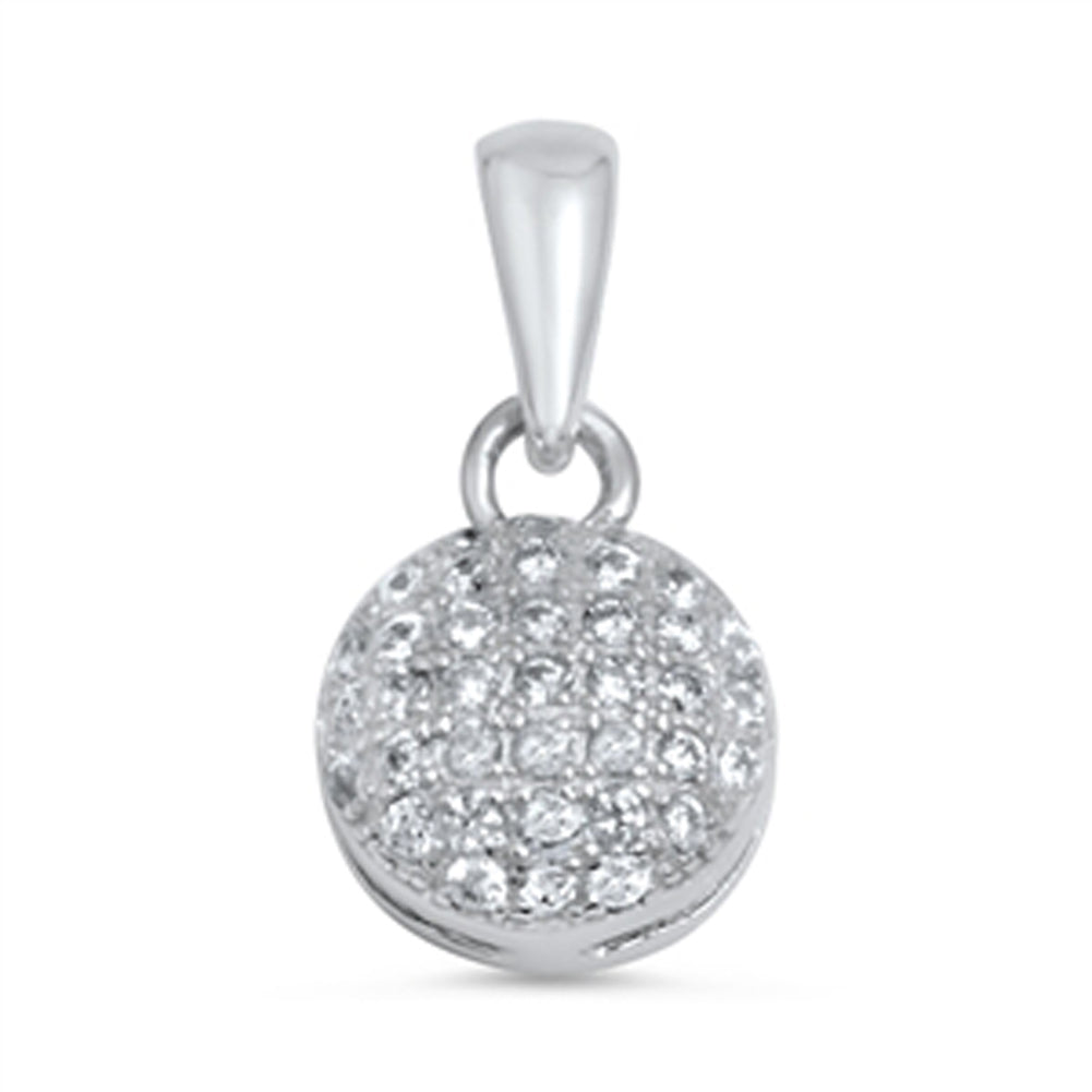 Sparkly Tiny Circle Pendant Clear Simulated CZ .925 Sterling Silver Cute Charm