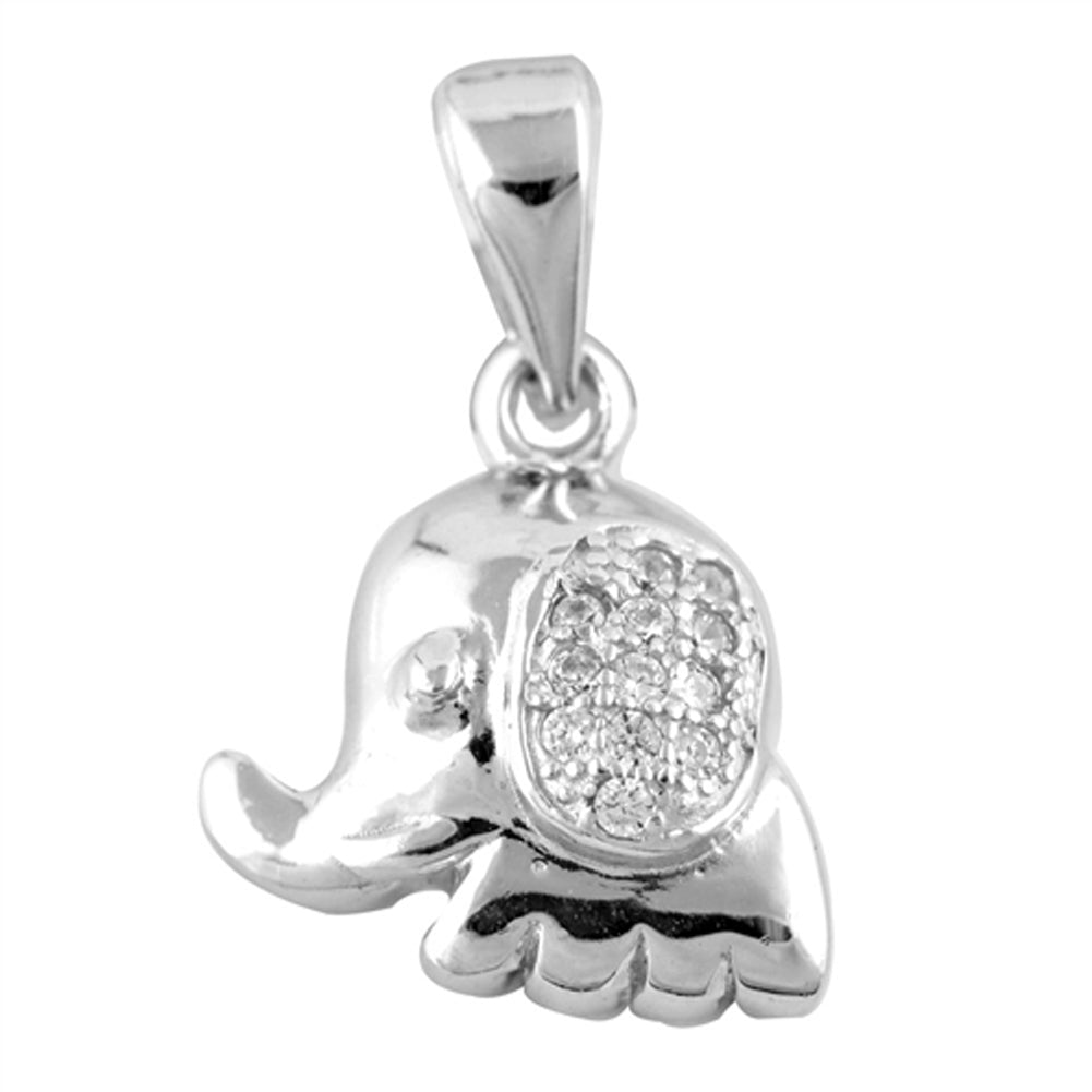 Sparkly Cute Elephant Pendant Clear Simulated CZ .925 Sterling Silver Tiny Charm