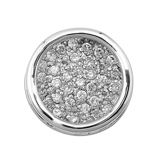 Sterling Silver Eternity Fancy Encrusted Circle Pendant Clear Simulated CZ Charm