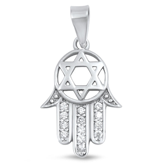 Studded Star of David Pendant Clear Simulated CZ .925 Sterling Silver Charm