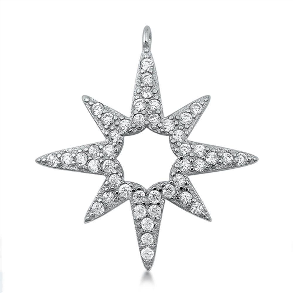 Sterling Silver Clear CZ North Star Pendant Celestial Twinkle Dream Charm 925