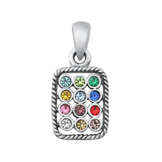 Sterling Silver Rainbow Multicolor CZ Hoshen Pendant Jewish Talmud Charm 925 New