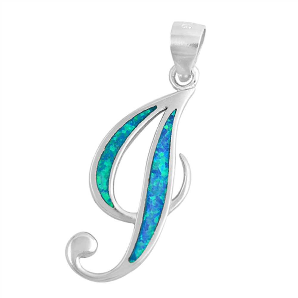 Sterling Silver Blue Synthetic Opal Script Letter I Pendant Cursive Name Charm