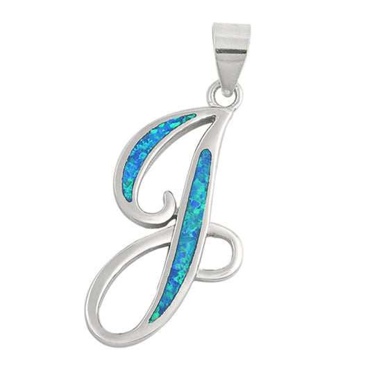 Sterling Silver Blue Synthetic Opal Letter J Pendant Monogram Initial Charm New