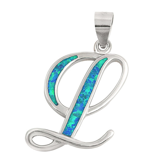 Sterling Silver Blue Synthetic Opal Initial Pendant Elegant Vintage Charm