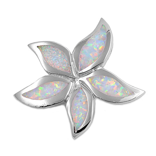 Hawaiian Plumeria Pendant White Simulated Opal .925 Sterling Silver Ocean Charm