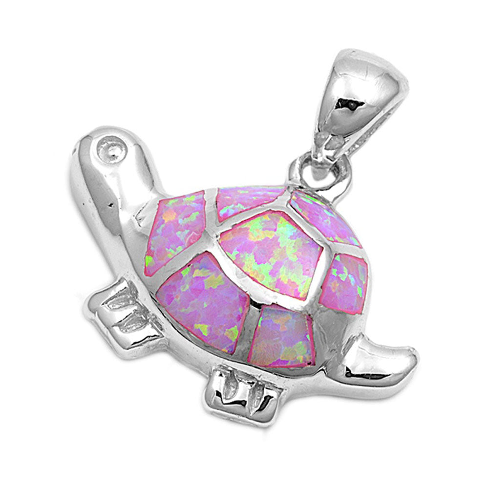 Mosaic Pet Turtle Pendant Pink Simulated Opal .925 Sterling Silver Animal Charm