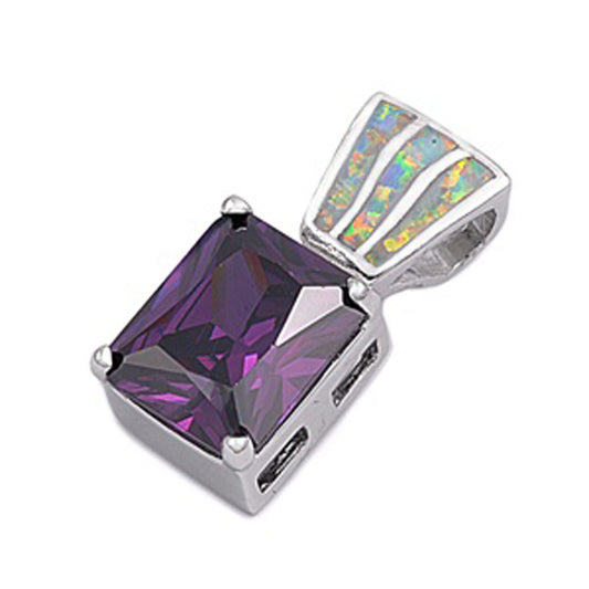 Geometric Nail Polish Pendant Simulated Amethyst .925 Sterling Silver Charm