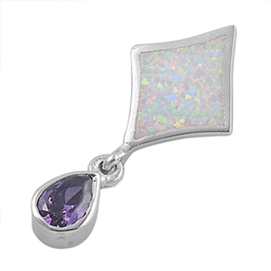 Teardrop Slider Pendant Simulated Amethyst .925 Sterling Silver Kite Bold Charm