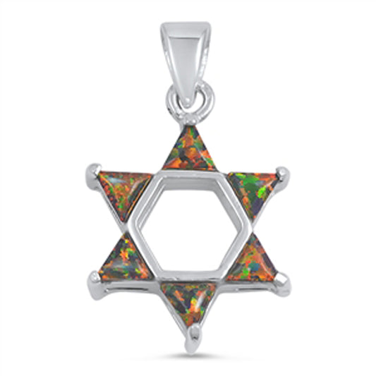 Fancy Star of David Pendant Mystic Simulated Opal .925 Sterling Silver Charm