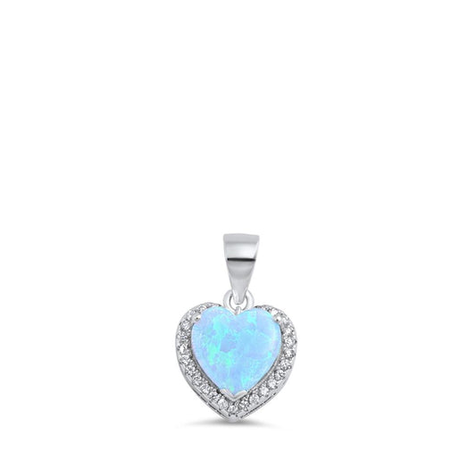 Sterling Silver Halo Tiny Promise Heart Pendant Light Blue Simulated Opal Charm