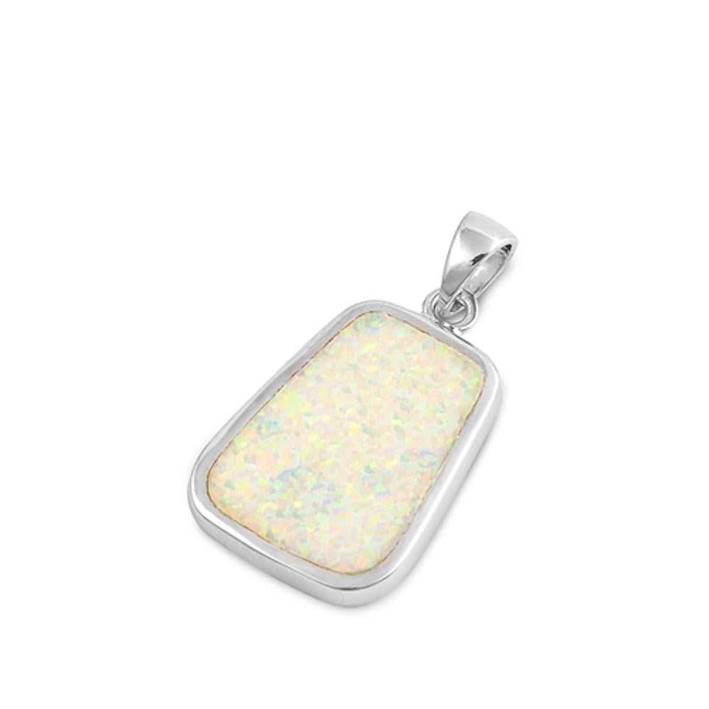 Sterling Silver White Synthetic Opal Pendant Statement Classic Charm 925 New