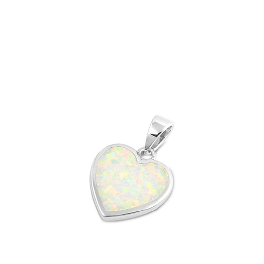 Sterling Silver White Synthetic Opal Classic Heart Pendant Love Promise Charm