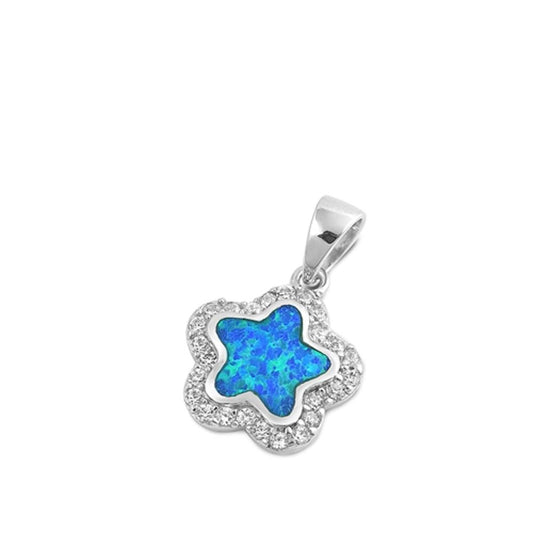 Sterling Silver Blue Synthetic Opal Star Pendant Round Corners Dream Space Charm