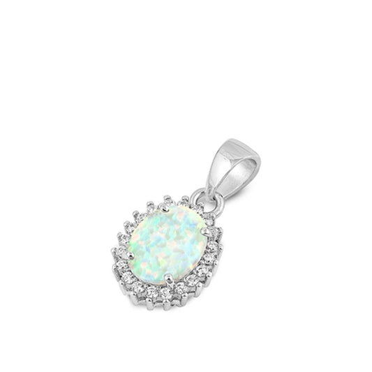 Sterling Silver White Synthetic Opal Burst Pendant Cluster Studded Halo Charm