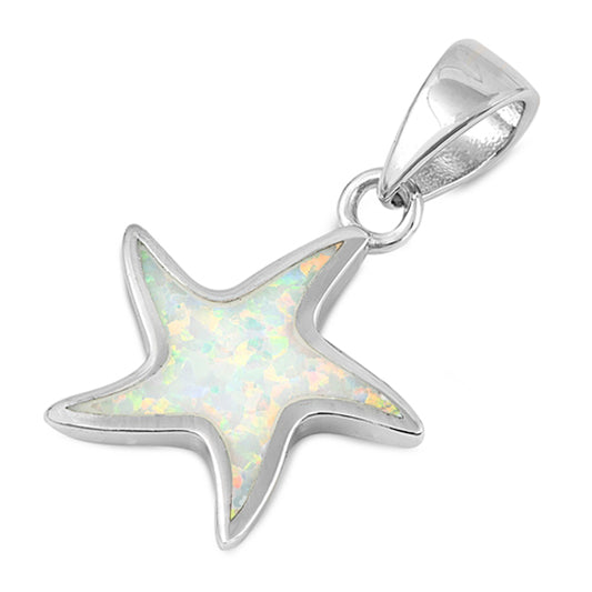 Sterling Silver White Synthetic Opal Star Pendant Starfish Ocean Animal Charm