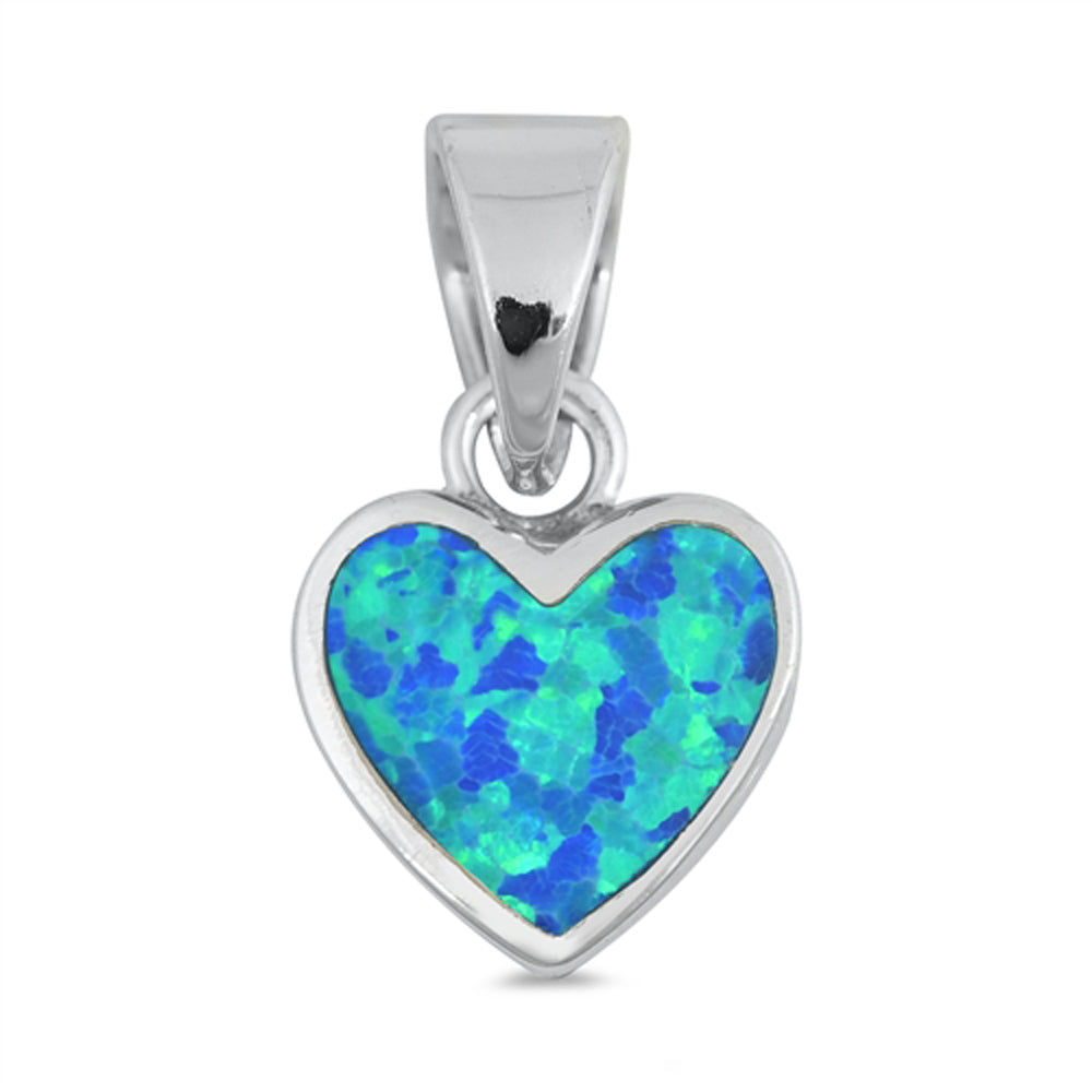 Sterling Silver Blue Synthetic Opal Classic Promise Heart Pendant Love Charm 925