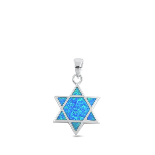 Sterling Silver Blue Synthetic Opal Star of David Pendant Jewish Charm 925 New