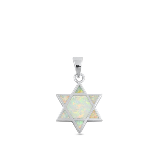 Sterling Silver White Synthetic Opal Star of David Pendant Jewish Charm 925 New