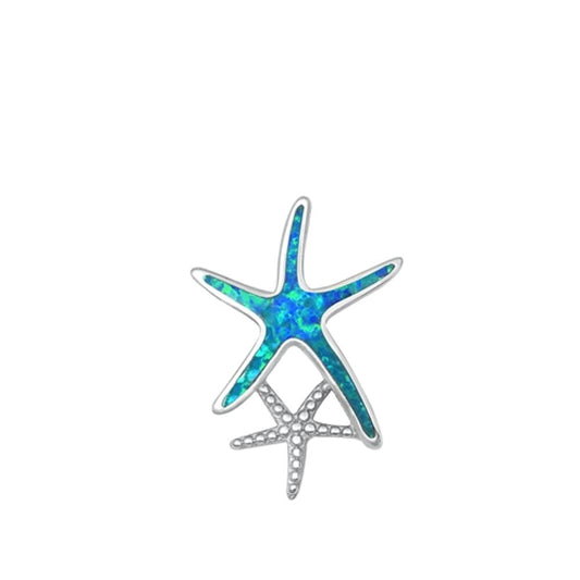 Sterling Silver Blue Synthetic Opal Starfish Pendant Ocean Sea Star Charm 925