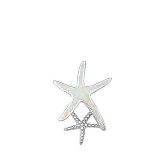 Sterling Silver White Synthetic Opal Starfish Pendant Sea Star Mosaic Charm 925