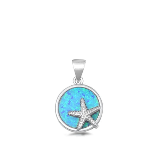 Sterling Silver Blue Synthetic Opal Star Pendant Animal Ocean Sea Star Charm 925