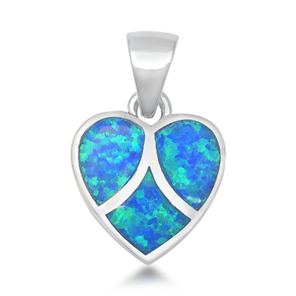 Sterling Silver Blue Synthetic Opal Heart Pendant Promise Love Classic Charm 925