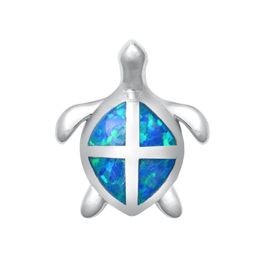 Sterling Silver Blue Synthetic Opal Turtle Pendant Ocean Animal Beach Charm 925