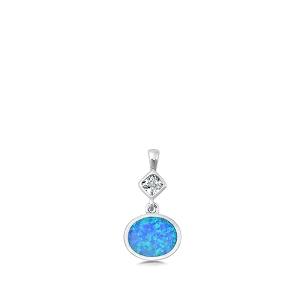 Sterling Silver Blue Synthetic Opal Elegant Dangle Pendant Classic Charm 925 New