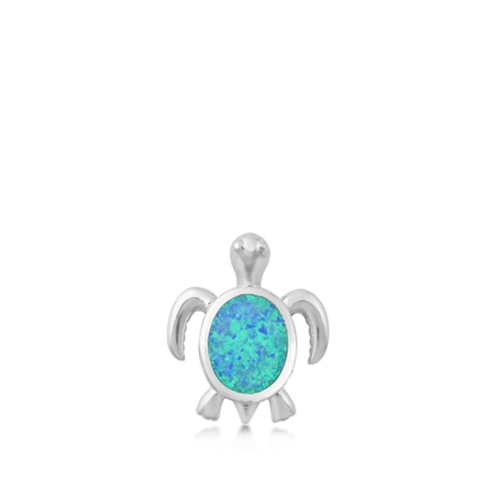 Sterling Silver Blue Synthetic Opal Turtle Pendant Cute Ocean Sea Charm 925 New