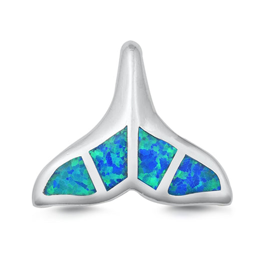 Sterling Silver Blue Synthetic Opal Whale Tail Pendant Dolphin Mermaid Charm 925