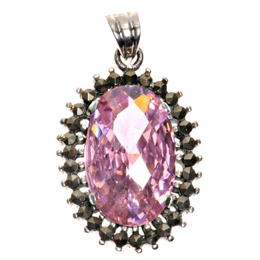 Sparkly Fantasy Oval Pendant Pink Simulated CZ .925 Sterling Silver Charm