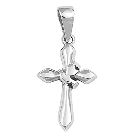 Simple High Polish Dove Cross Pendant .925 Sterling Silver Classic Charm