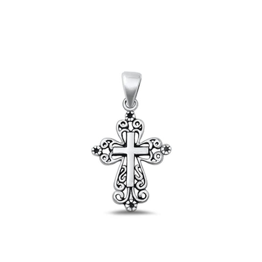 Victorian Style Filigree Cross Pendant .925 Sterling Silver Ornate Scroll Charm